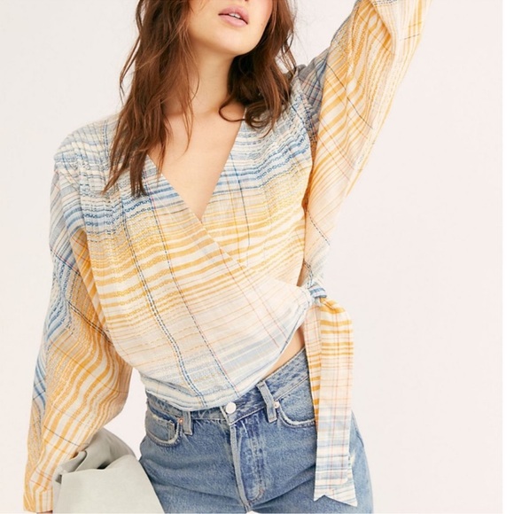 NWT Free People Misty Maldives Wrap Top Long Sleeve Cropped - Picture 1 of 9